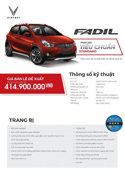 Thông Số kỹ Thuật Fadil TC Thông Số kỹ Thuật Fadil TC